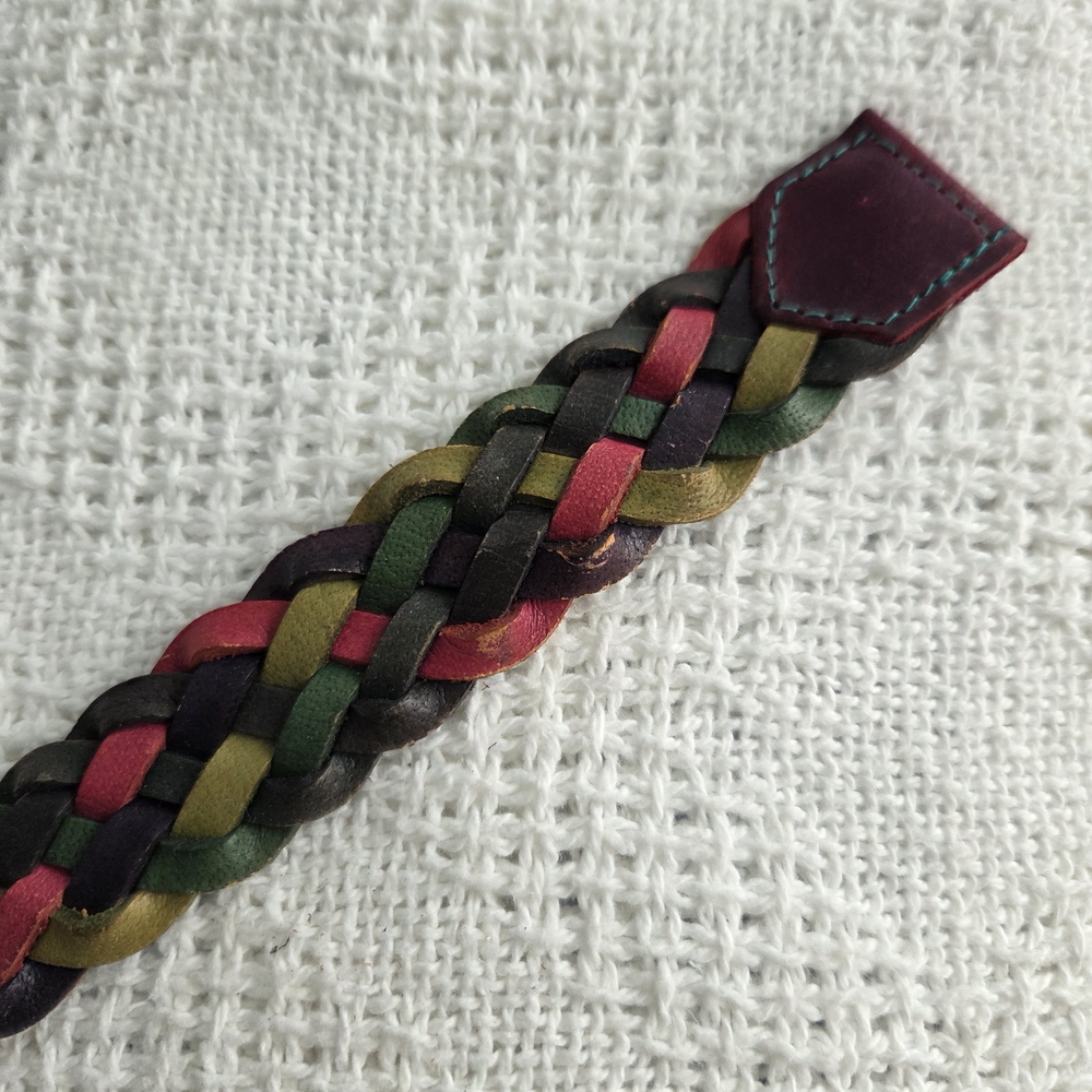 Vtg Multicolor Boho Braided Leather Belt - Picture 8 of 8